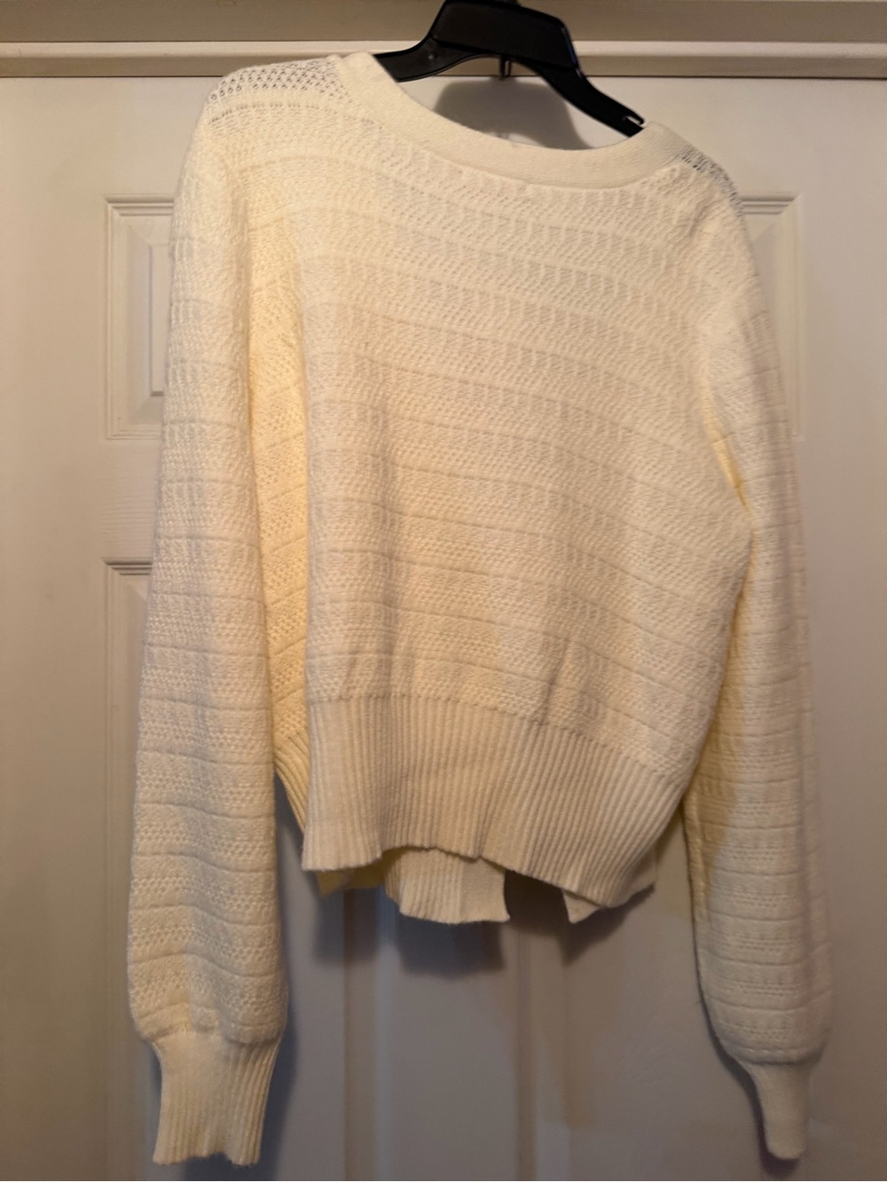 Cream V-Neck Bow Accent Cardigan Sweater - Picture 2 of 6